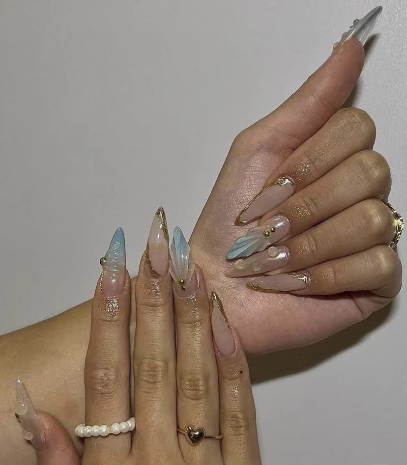 3D Water Drop Shell Wave Press-On Nails