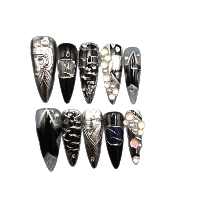 Handmade nail flakes silver relief