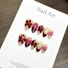 Sweet and elegant red handmade almond nail