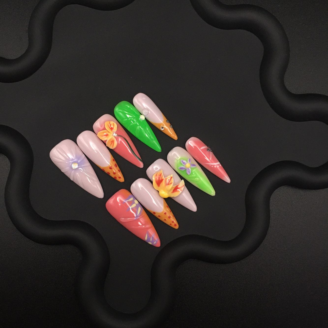 Three-dimensional floral tropical, multicolored, light luxury