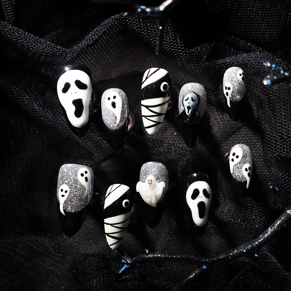 UNIKOO Halloween Ghost Short Almond PRESS ON NIALS
