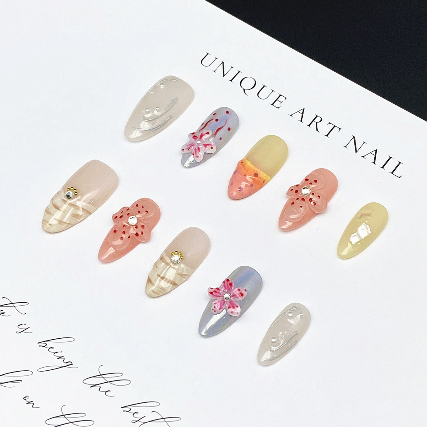 UNIKOO Small Flower French Fritillary almond Press-on Nails