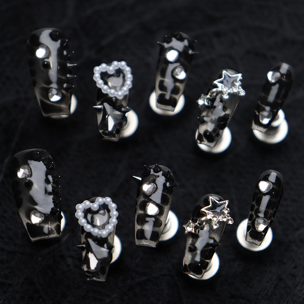 UNIKOO Mysterious Dark Snake Rock Wind Black Mamba Snake Press-on Nails