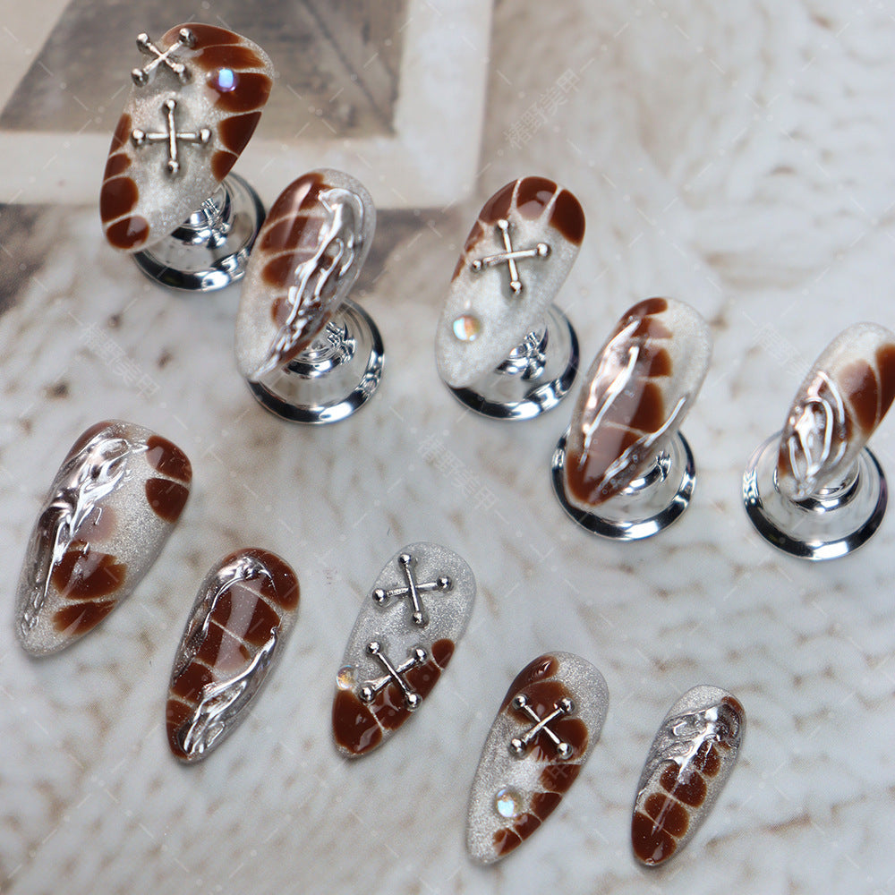 UNIKOO Y2K Millennium Cross Almond Press-on Nails
