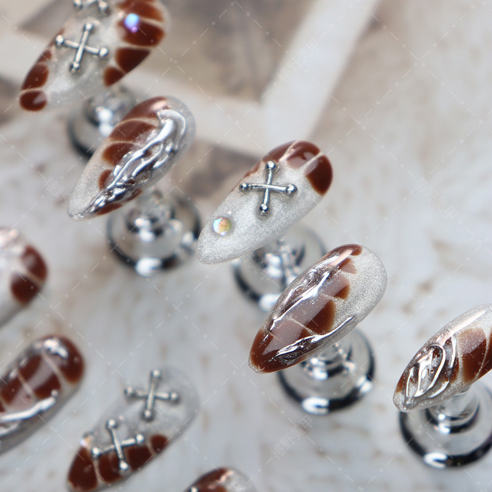 UNIKOO Y2K Millennium Cross Almond Press-on Nails