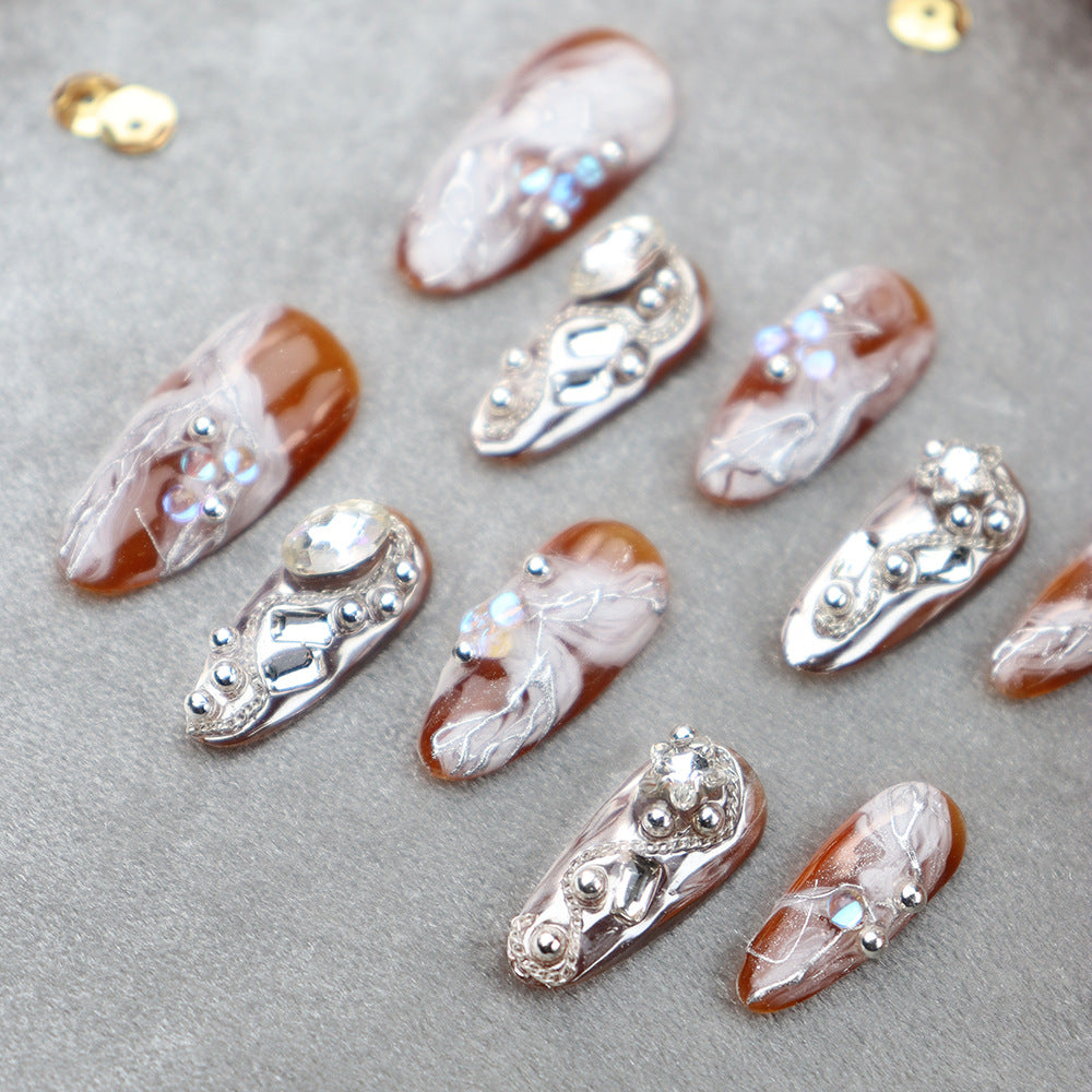 UNIKOO Amber Smudging Chain Almond PRESS ON NIALS