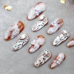 UNIKOO Amber Smudging Chain Almond PRESS ON NIALS