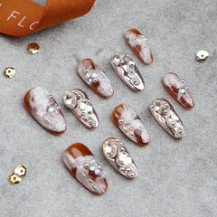 UNIKOO Amber Smudging Chain Almond PRESS ON NIALS