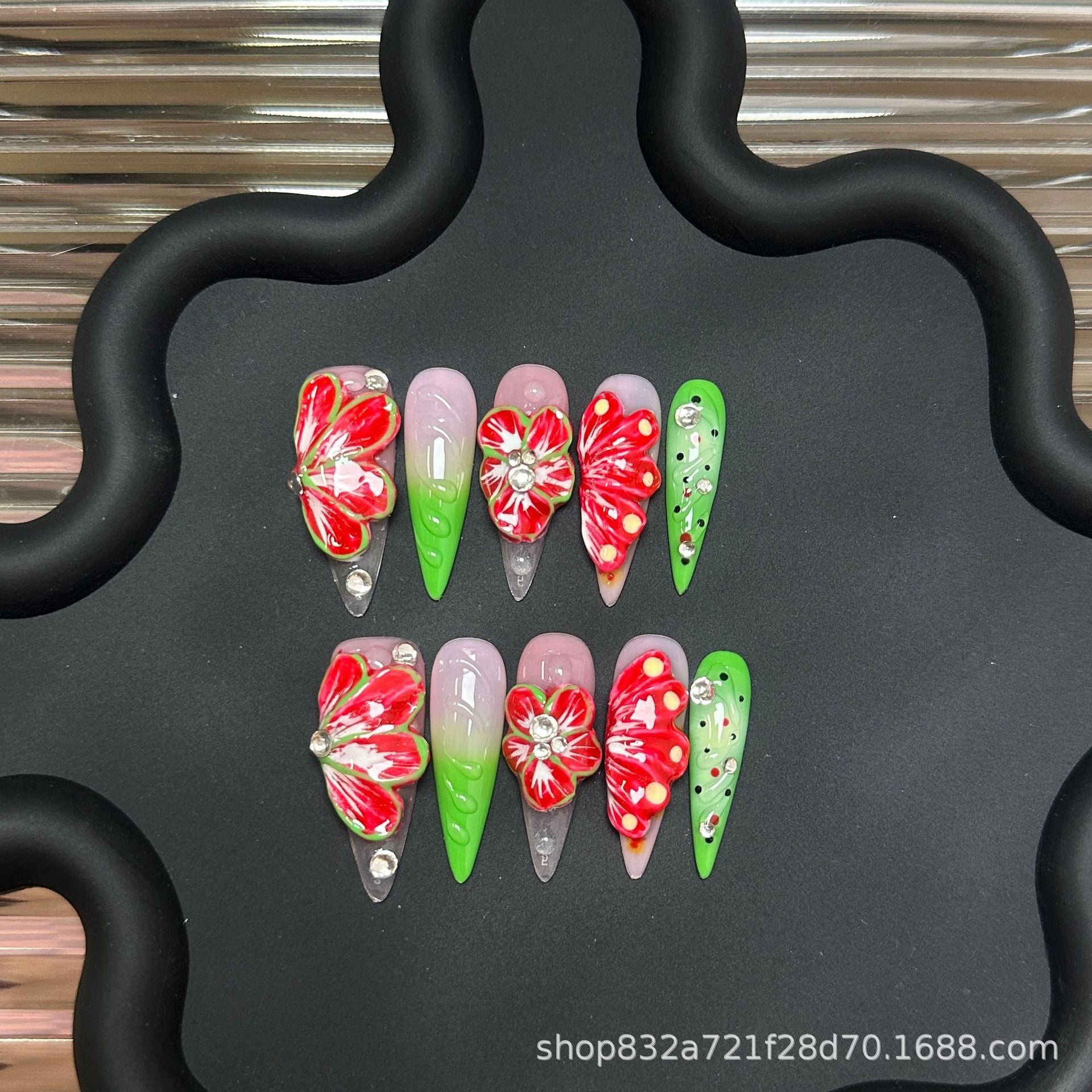 Three-dimensional engraved French sweet and cool long tip