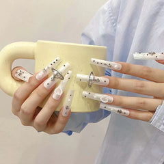 UNIKOO White Diamond Long Square Press-on Nails