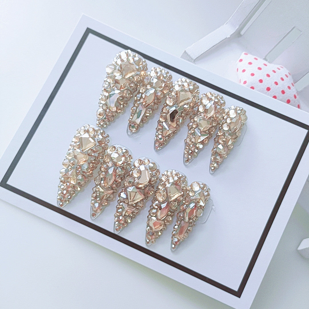 Water Drop Champagne Gold Diamond Press-on Nails