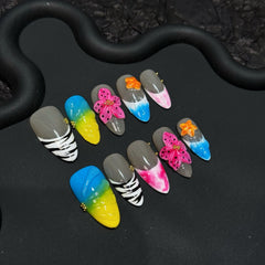 Hand pinched flower wearable nail piece cold gradual change
