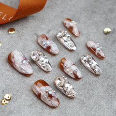 UNIKOO Amber Smudging Chain Almond PRESS ON NIALS