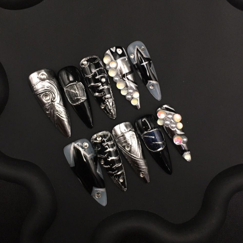 Handmade nail flakes silver relief