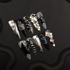 Handmade nail flakes silver relief