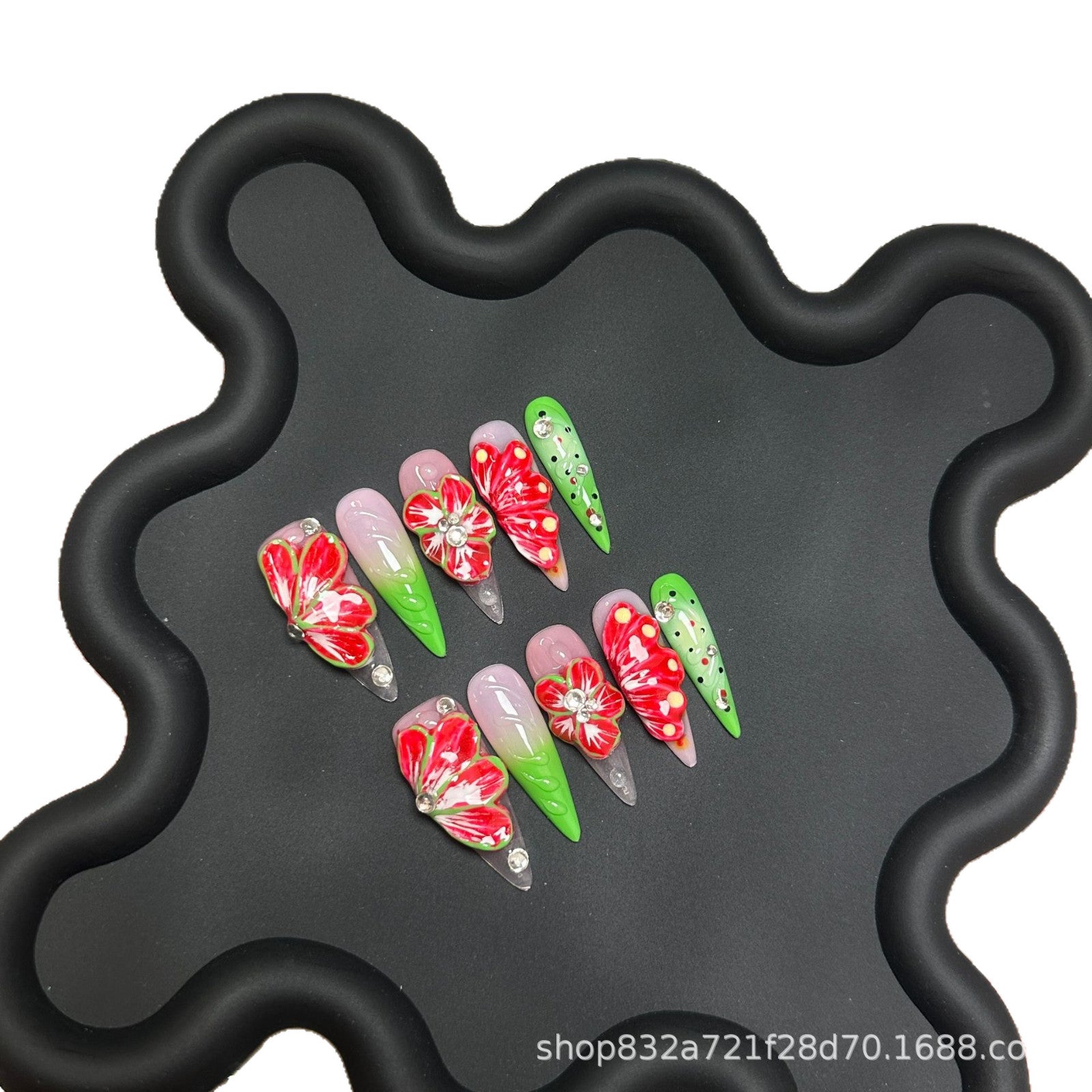 Three-dimensional engraved French sweet and cool long tip