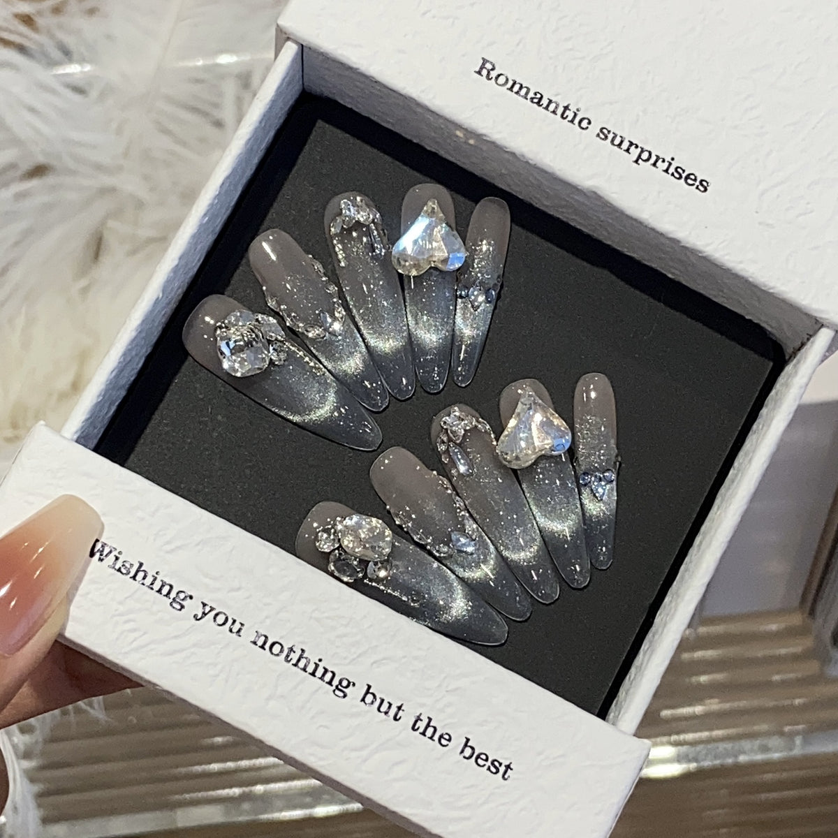 Sparkling Smiley French Cat Eye Press-On Nails
