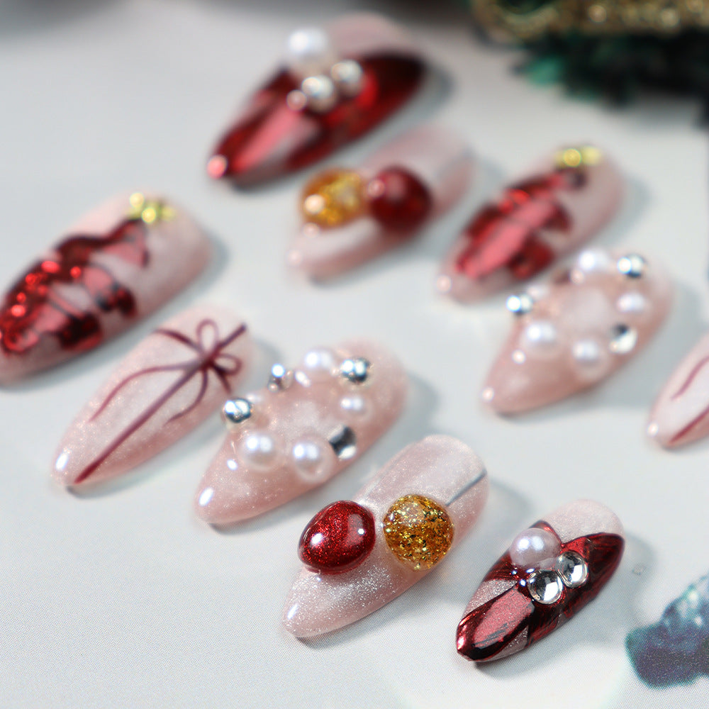 Unikoo Christmas Red Bell Almond Press-on Nails