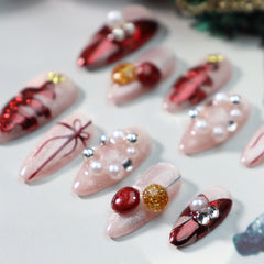 Unikoo Christmas Red Bell Almond Press-on Nails