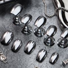UNIKOO Mirror Silver Cyberpunk almond Press-on Nails