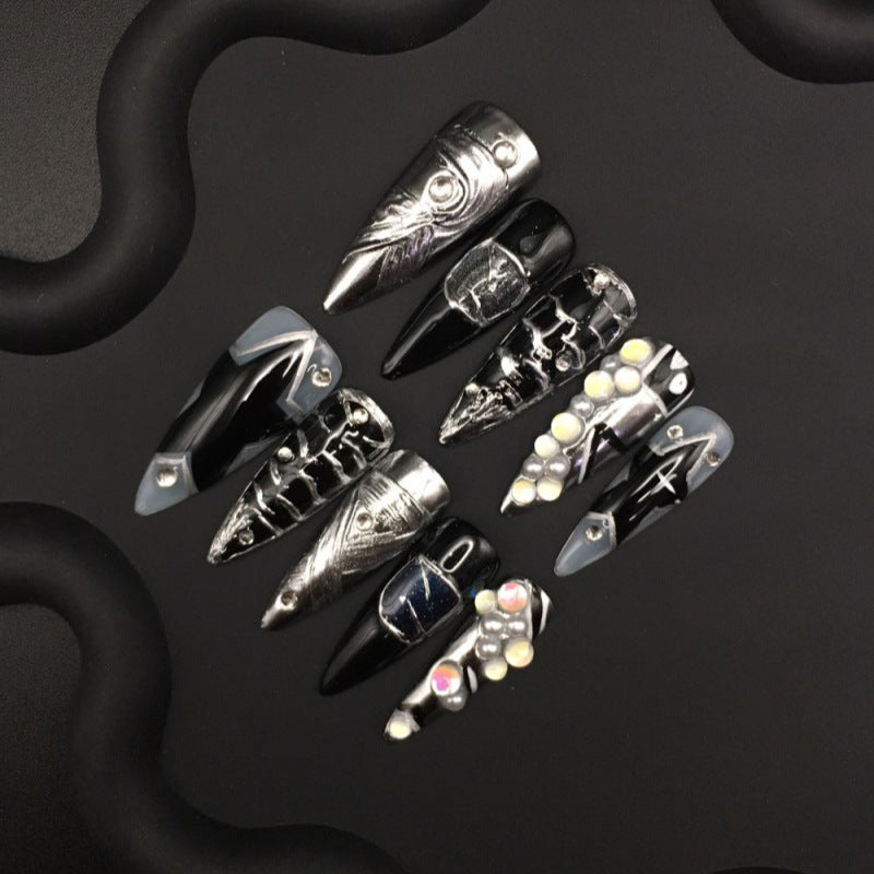 Handmade nail flakes silver relief