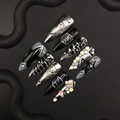 Handmade nail flakes silver relief