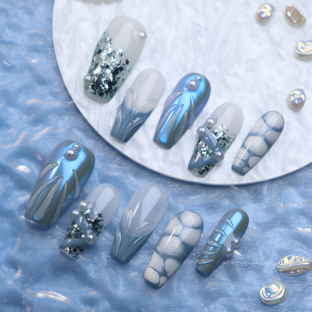 UNIKOO Sea of Shells and Pearls Coffin PRESS ON NIALS
