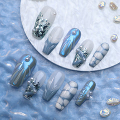 UNIKOO Sea of Shells and Pearls Coffin PRESS ON NIALS