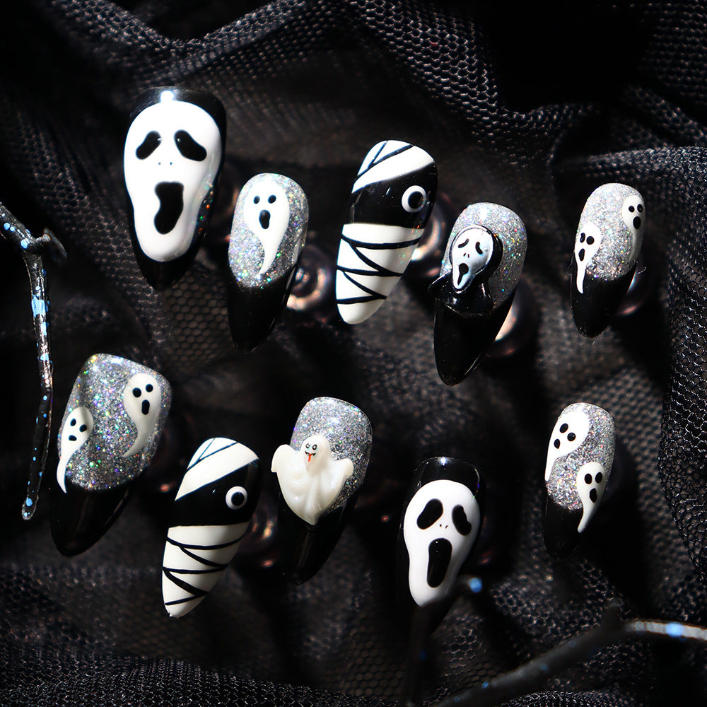 UNIKOO Halloween Ghost Short Almond PRESS ON NIALS
