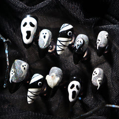 UNIKOO Halloween Ghost Short Almond PRESS ON NIALS
