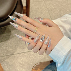 UNIKOO Luxurious Pink Chain Rhinestones Stiletto PRESS ON NIALS