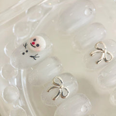 UNIKOO Cute Snowmen Short Round Press on Nails