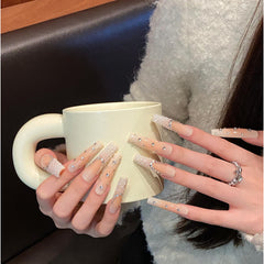 UNIKOO PINK diamond Long T Press-on Nailss