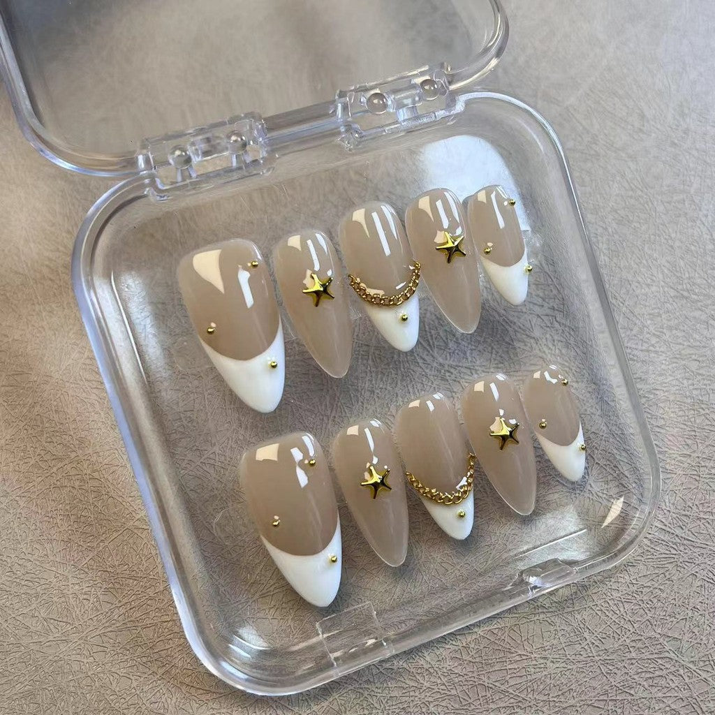 UNIKOO White French Middle Almond Press-on Nails