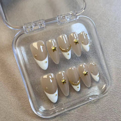 UNIKOO White French Middle Almond Press-on Nails