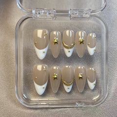 UNIKOO White French Middle Almond Press-on Nails