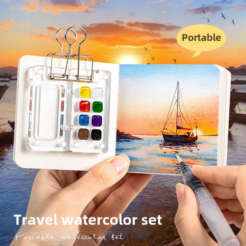 Mini Watercolor Paint Walnut Box – Portable Travel Art Kit