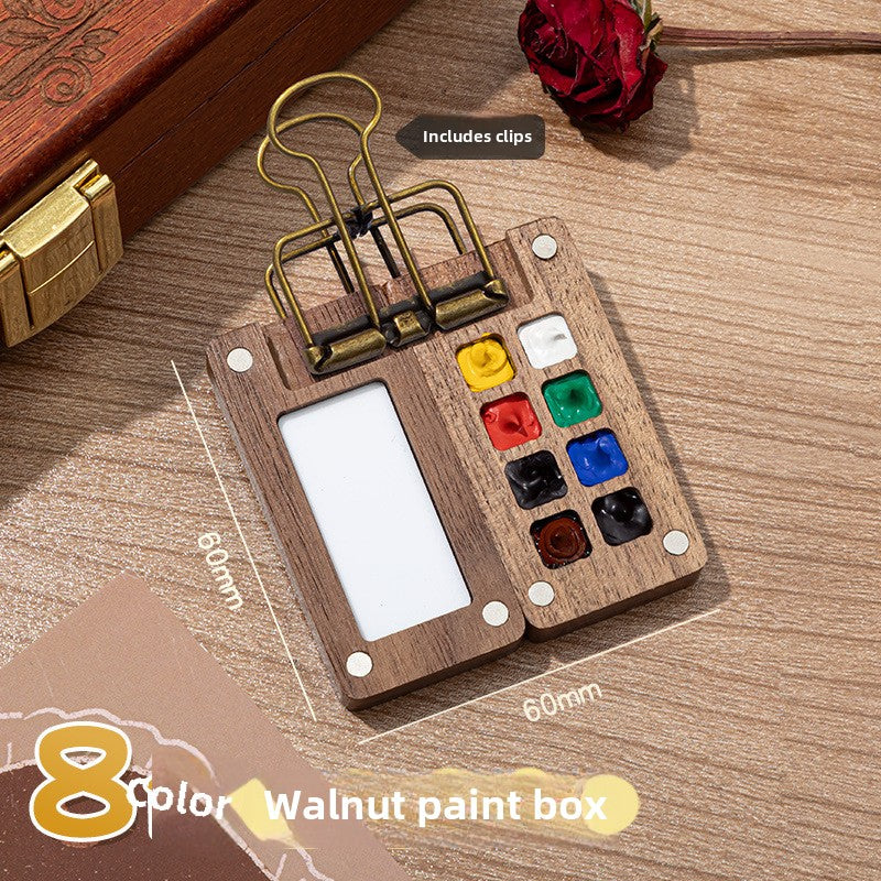 Mini Watercolor Paint Walnut Box – Portable Travel Art Kit
