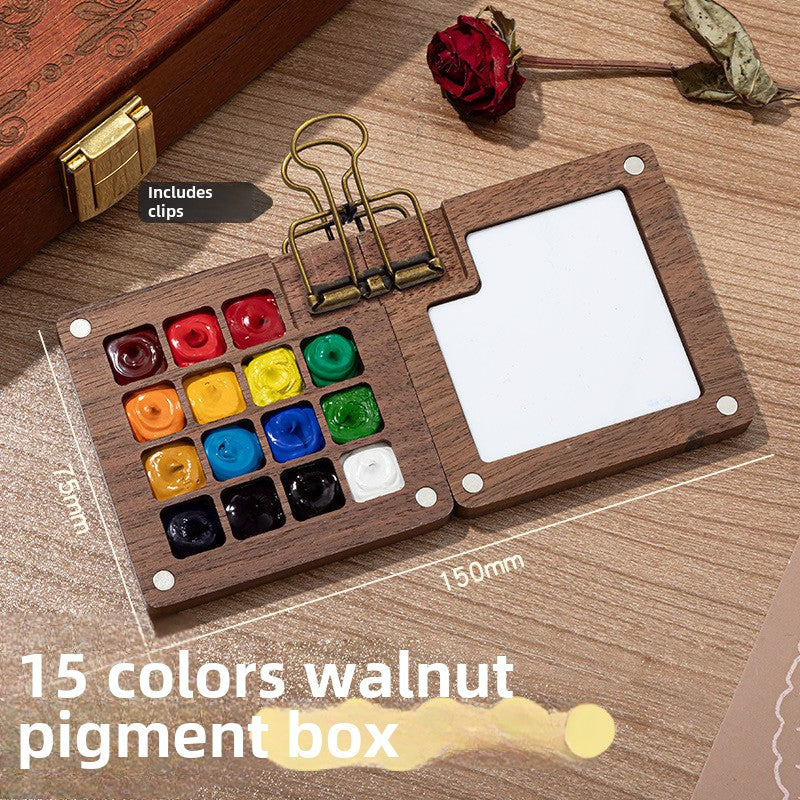 Mini Watercolor Paint Walnut Box – Portable Travel Art Kit